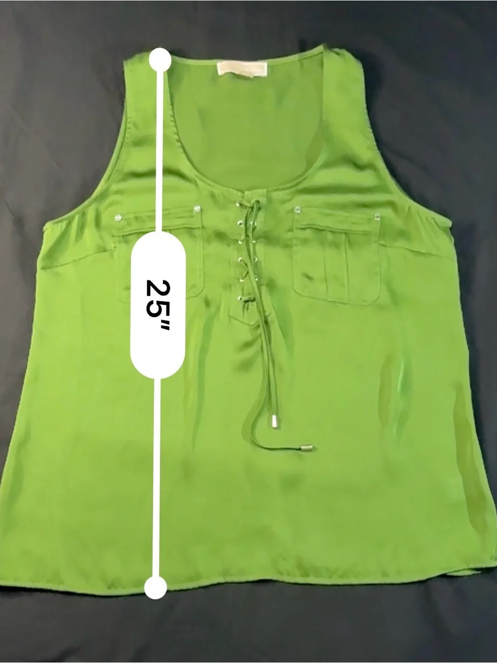 Michael Kors Lime Green Satin Lace-Up Tank Top L